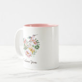Watercolor Floral Heart Hummingbird Mommy Gift Two-Tone Coffee Mug (Front Left)