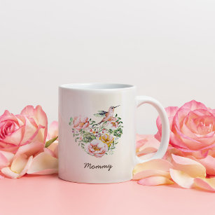 Watercolor Floral Heart Hummingbird Mommy Gift Two-Tone Coffee Mug