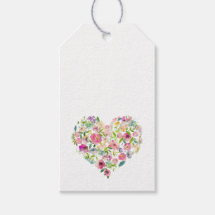 Watercolor Floral Heart Love NAME Pink Special Gift Tags