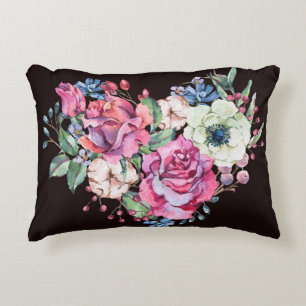 Watercolor floral heart: vintage roses. accent pillow