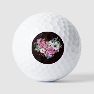 Watercolor floral heart: vintage roses. golf balls