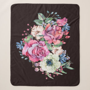 Watercolor floral heart: vintage roses. sherpa blanket