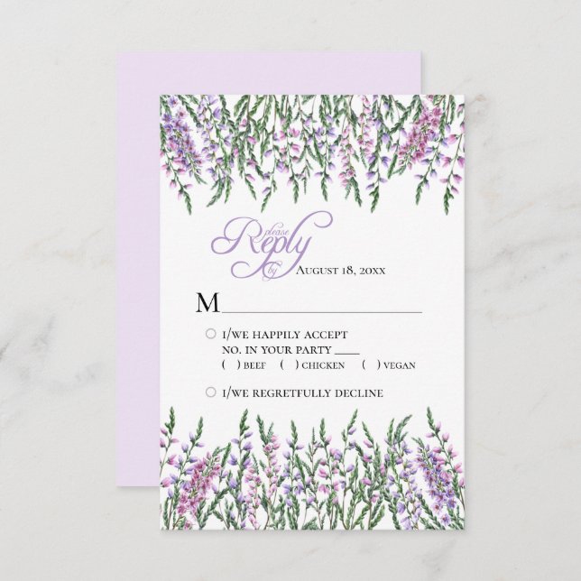 Watercolor Floral Heather Wedding RSVP  (Front/Back)