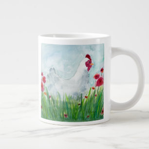Watercolor Floral Hen Large Coffee Mug