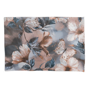 Watercolor floral hibiscus, butterfly pattern. pillowcase
