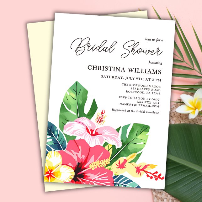 Watercolor Floral Hibiscus Tropical Bridal Shower Invitation (Creator Uploaded)
