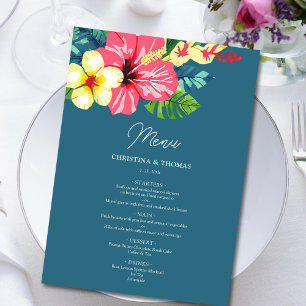 Watercolor Floral Hibiscus Tropical Wedding Menu