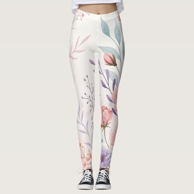 Watercolor Floral High-Waisted Leggings (Devant)