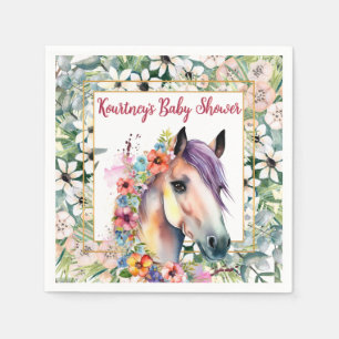 Watercolor Floral Horse Baby Shower  Napkin