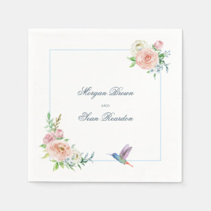 Watercolor Floral Hummingbird Seersucker Wedding Napkin