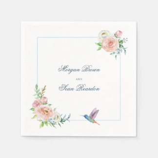 Watercolor Floral Hummingbird Seersucker Wedding Napkin