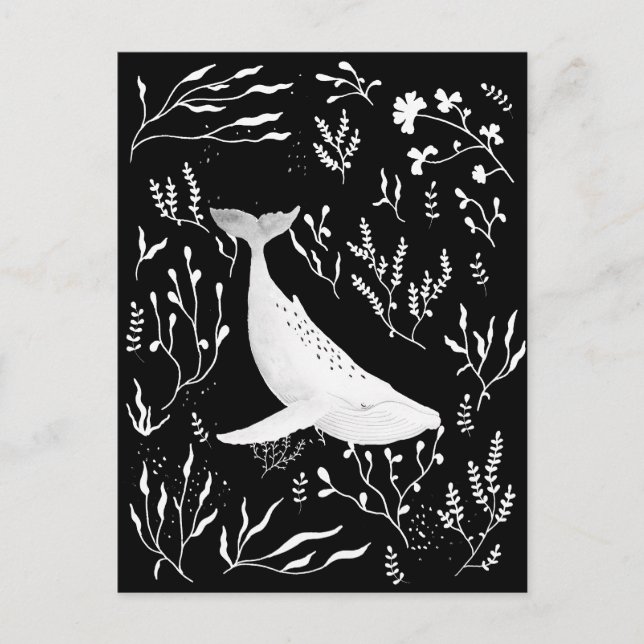 Watercolor Floral Humpback Whale  Postcard (Front)