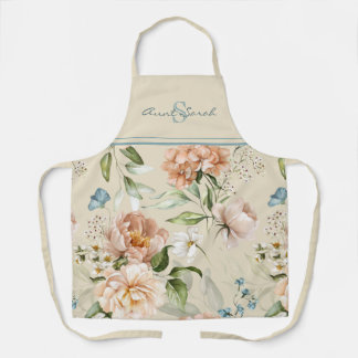 Watercolor Floral Hydrangea Peonies Initial Name Apron