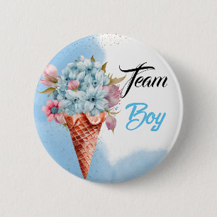Watercolor Floral Ice Cream Team Boy Gender reveal 2 Inch Round Button