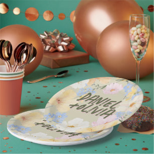 Watercolor Floral Illustration Wedding Paper Plate