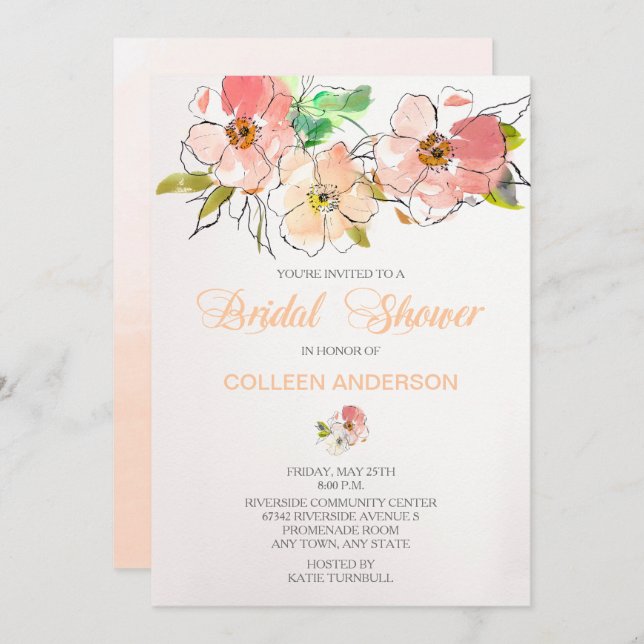 Watercolor Floral Impression Bridal Shower Invite (Front/Back)