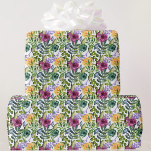 Watercolor Floral in Purple Yellow Green Gift Wrapping Paper