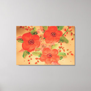 Watercolor Floral In Reds And Orange With Green Canvas Print