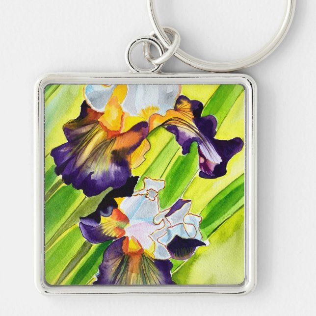 Watercolor floral iris flower keychain (Front)