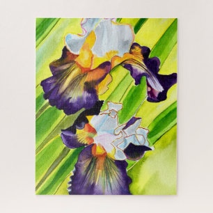 Watercolor floral iris purple green jigsaw puzzle