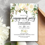 Watercolor Floral Ivory Engagement Party 3.5"x5" Invitation<br><div class="desc">*** SIZE is 3.5"x5" - other sizes available *** Simply elegant floral rustic bouquet design in hand painted watercolor (watercolour) green greenery, blush pink, beige, champagne, cream, vanilla, peach, white flower roses / peony on white background and black letters. Delicate engagement party invitations for that spring or summer theme. Back...</div>