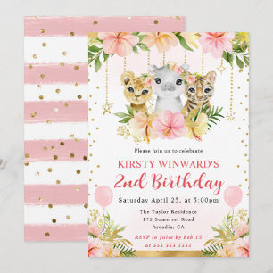 Watercolor Floral Jungle Animals Kids Birthday Invitation