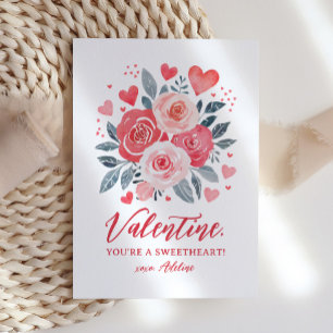 Watercolor Floral Kids Valentines Day Card
