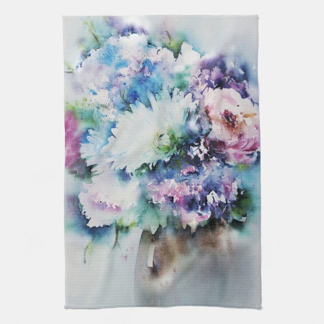 Watercolor Floral Kitchen Towel (Vertical)