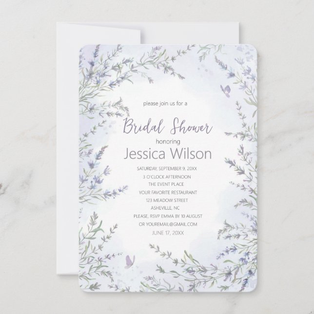 Watercolor  Floral  Lavender   Bridal Shower Invit Invitation (Front)