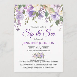 Watercolor Floral Lavender Purple Baby SIP & SEE Invitation