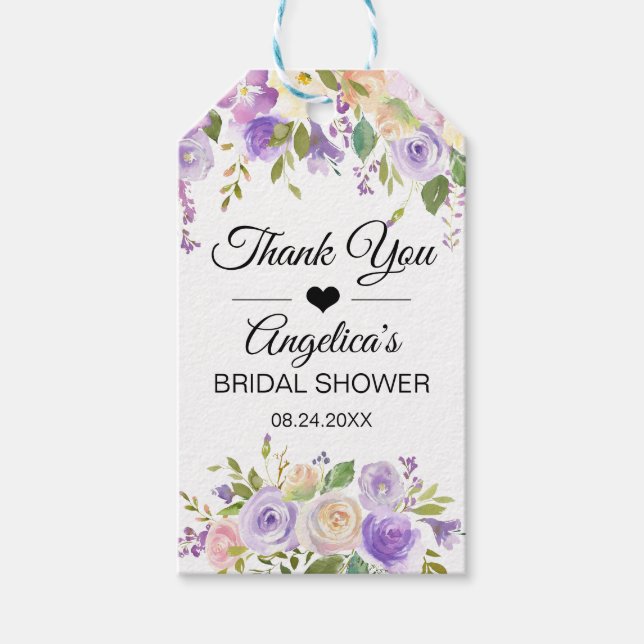 Watercolor Floral Lavender Purple Bridal Shower Gift Tags (Front)