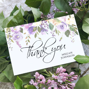 Watercolor Floral Lavender Purple Bridal Wedding Thank You Card