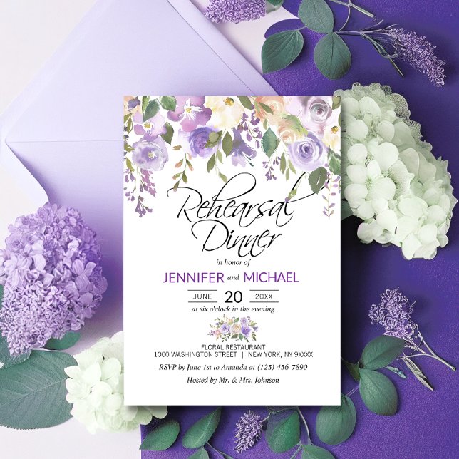 Watercolor Floral Lavender Purple REHEARSAL DINNER Invitation (Creator Uploaded)