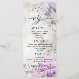 Watercolor Floral Lavender Wedding Menu