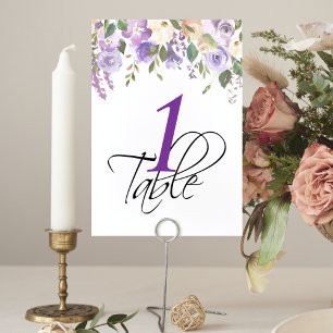 Watercolor Floral Lavender Wedding Table Nunmber Number