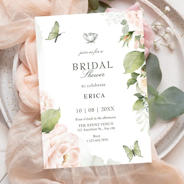 Watercolor floral leaves bridal shower invitation (Creator Uploaded)