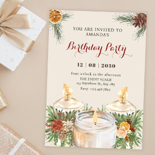 Watercolor floral leaves candles birthday invitation