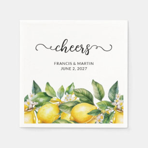 Watercolor Floral Lemon Border Thank You Napkin