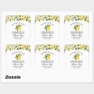 Watercolor Floral Lemon Limoncello Wedding Square Sticker