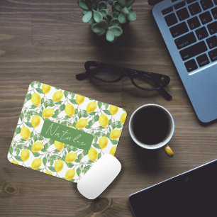 Watercolor floral lemon pattern name mouse pad