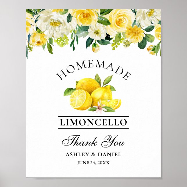 Watercolor Floral Lemons Limoncello Wedding Poster (Front)