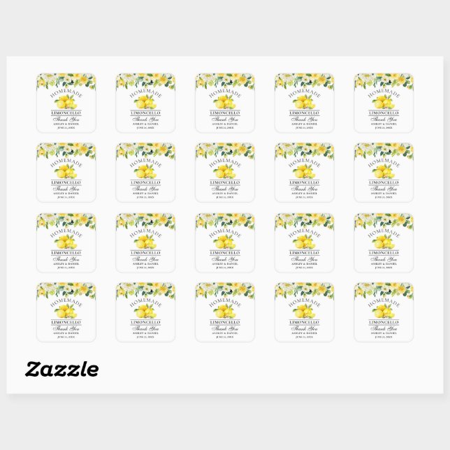 Watercolor Floral Lemons Limoncello Wedding Small Square Sticker (Sheet)