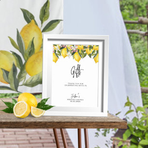 Watercolor Floral Lemons Wedding Shower Gifts Poster