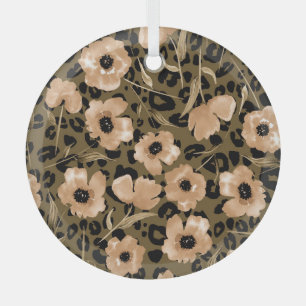 Watercolor Floral Leopard: Endless Pattern Glass Ornament