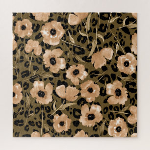 Watercolor Floral Leopard: Endless Pattern Jigsaw Puzzle