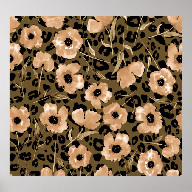 Watercolor Floral Leopard: Endless Pattern Poster (Front)