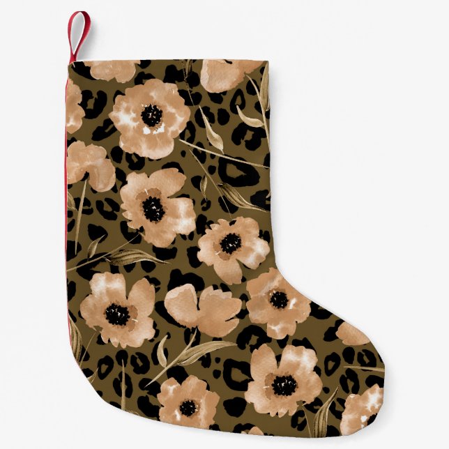 Watercolor Floral Leopard: Endless Pattern Small Christmas Stocking (Front)