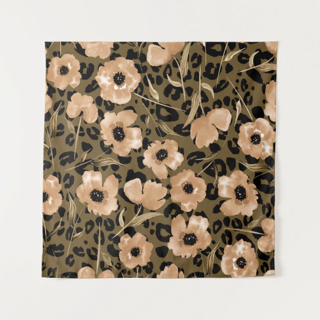 Watercolor Floral Leopard: Endless Pattern Tapestry (Front)