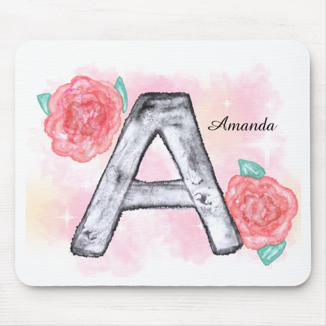 Watercolor Floral Letter A  Mouse Pad (Front)