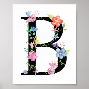 Watercolor Floral Letter B Poster